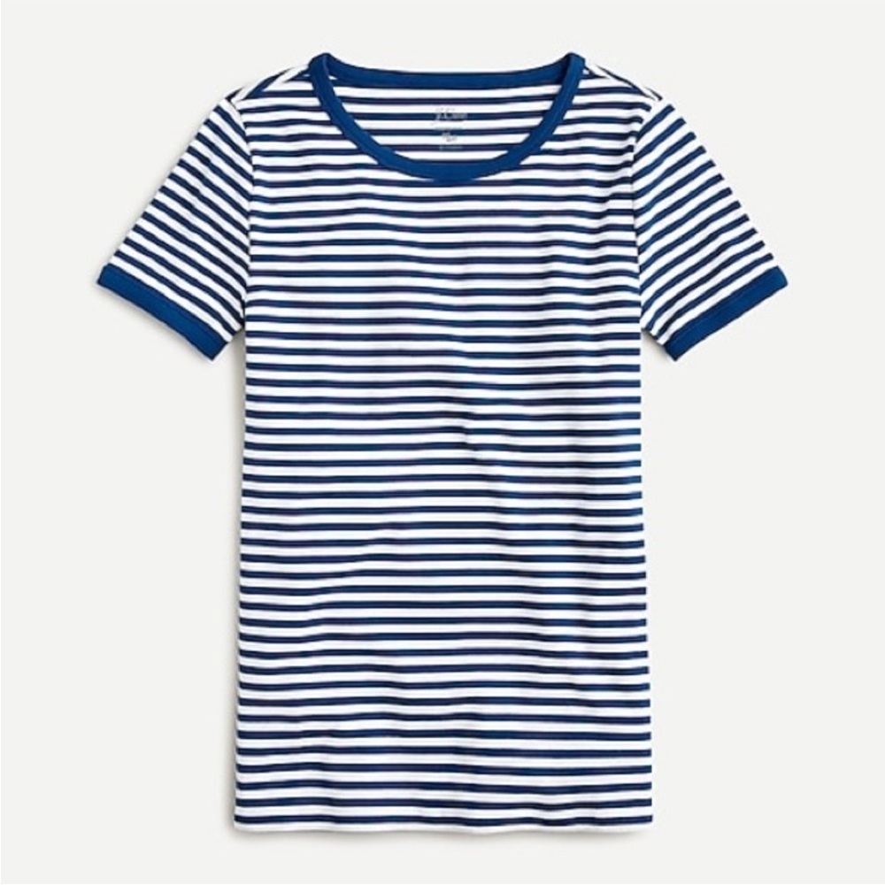 J. Crew Perfect Fit Crewneck Short Sleeve Tee Shirt in Blue/White Stripe